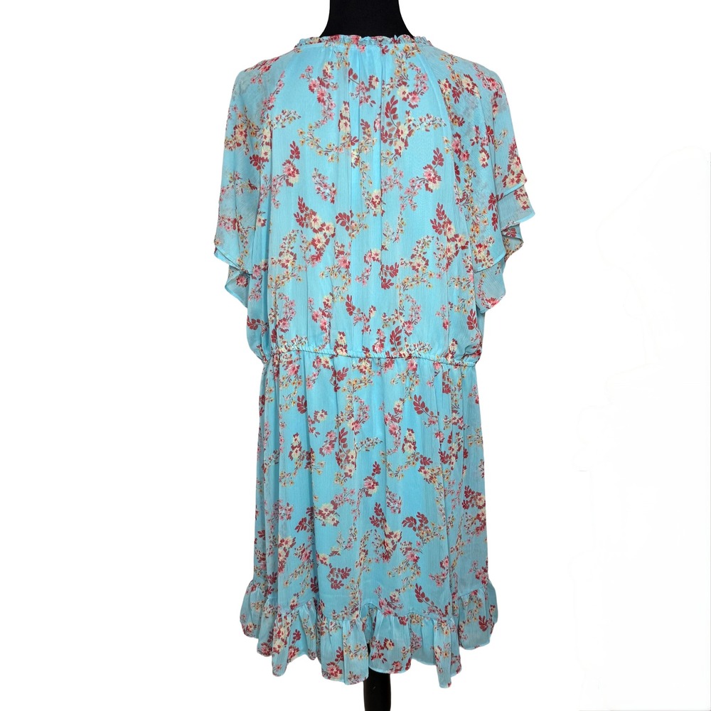 LC Lauren Conrad Womens Plus 2X Blue Floral Pleat Neck Ruffle Dress Lined Flowy - Picture 3 of 10